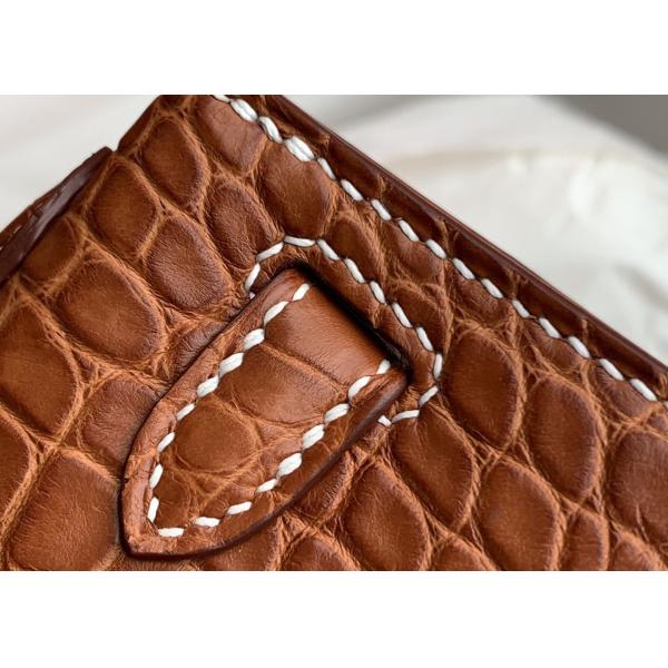 Square Crocodile Skin Bag , Yellowish Brown Crocodile Skin Handbag