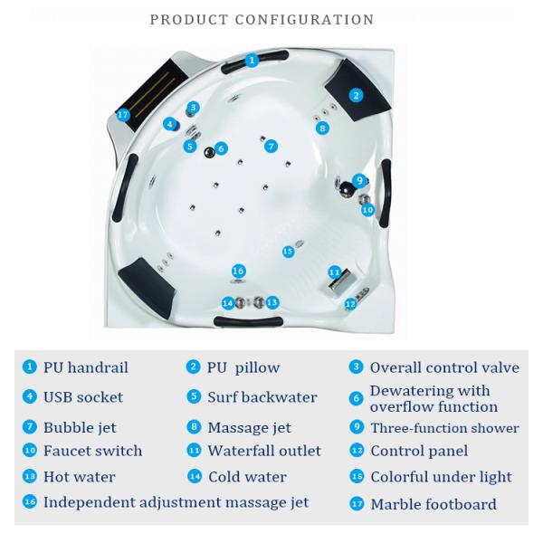 Freestanding 60 функция радио водоворота 1560x800mm ванн воздушной струи дюйма