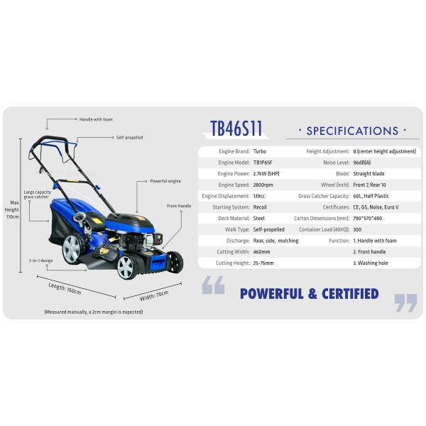 Professional Lawn Mower Hand Push 18Inch Gasoline Portable Lawn Mower