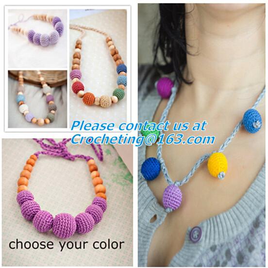 crochet necklace, New Chunky crochet necklace, Mint blue and cream nursing necklace