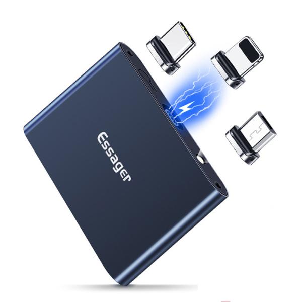 ミニ充電器 パワーバンク 1320mAh マイクロUSB C LED 非常用磁気電源バンク