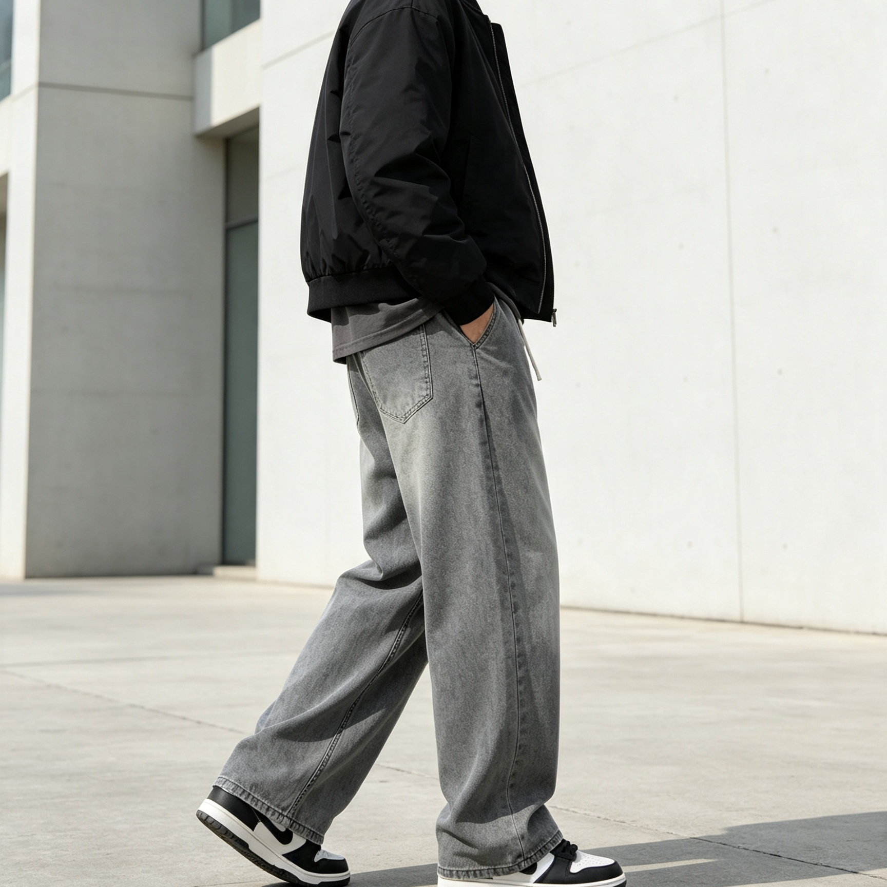 Lightweight Washed Denim Pants Wide Leg Denim Jeans Elastic Drawstring