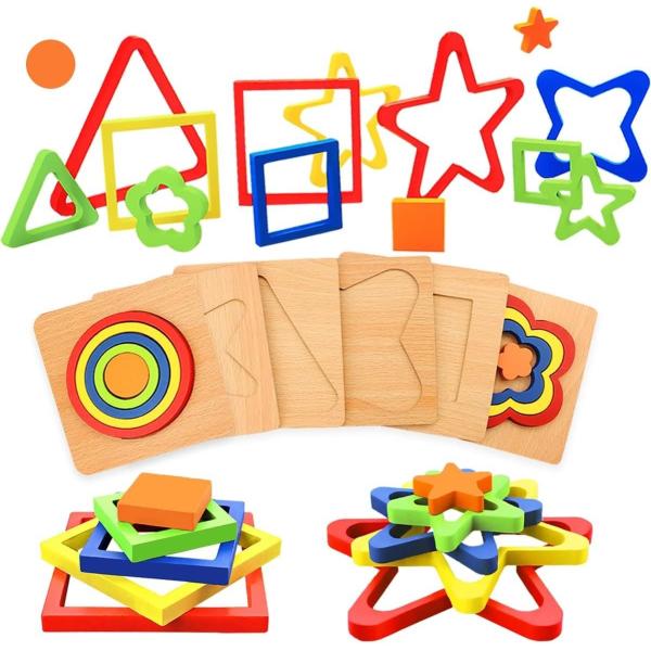 Unisex Montessori Shape Sorting Puzzle for Toddlers 1-3 Wooden Sensory Stem Learning Toys