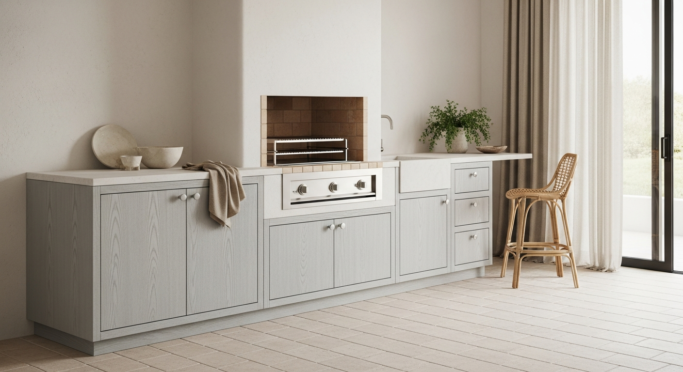 Whitewashed Ash Outdoor Kitchen & Grill Station in 304 Stainless Steel