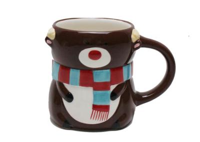Handpainted Christmas 3D Bear Mug , 335ml Capacity Stoneware Strong Dolomite Mugs