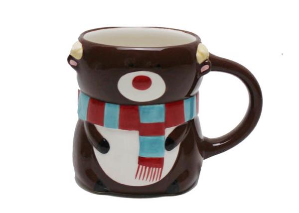 Handpainted Christmas 3D Bear Mug , 335ml Capacity Stoneware Strong Dolomite Mugs