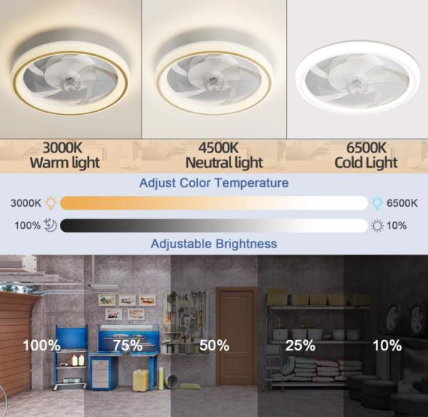 Factory Remote APP Control Smart Low Profile Ceiling Fan Light Flush Mount LED Ceiling Light 6 Wind Speeds New Technology Ceiling Fans