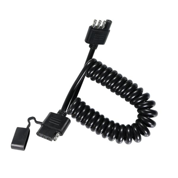 4-Pin Coiled Trailer Light Extension Cable Weatherproof 1.2M Black