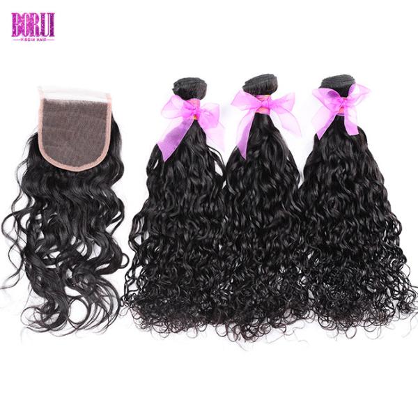Unprocessed Indian Human Hair , Water Wave Virgin Hair Bundles With Closure