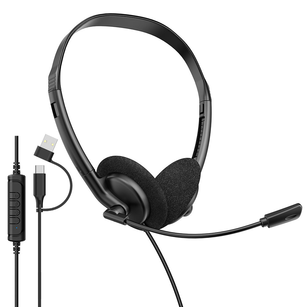Lightweight wired telephone headset with ENC noise‑cancelling flexible boom microphone. Supports USB, Type‑C & 3.5mm jack, perfect for call centers, remote work, online meetings and classes，OEM & ODM