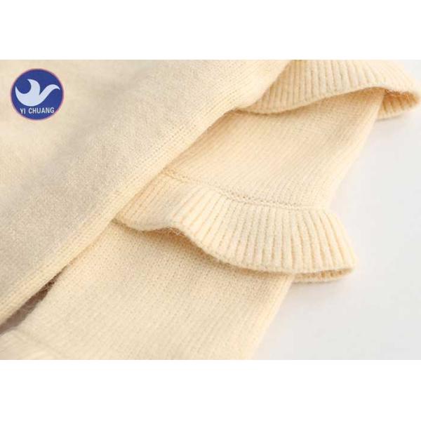 Curve Welt Girls Cable Knit Sweater , Girls Long Sweater Frill Sleeves Mock Neck