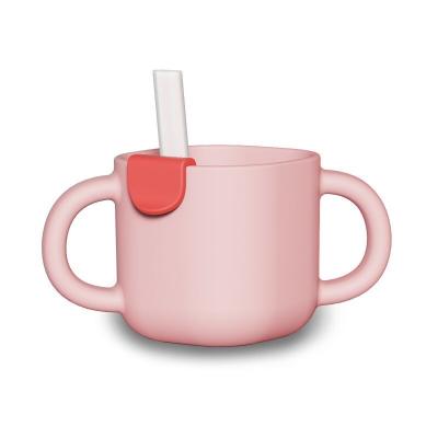 270ML Kids Silicone Feeding Cup With Straw Bpa Free Training Sippy Cup Print Pattern