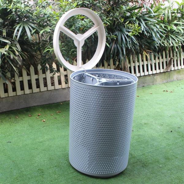 Perforated Metal Recycle Waste Bin , 3 Compartment Garbage Can For Patio Outdoor