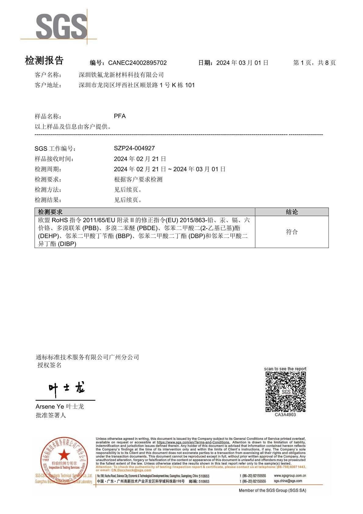 Shenzhen Teflon New Material Technology Co., Ltd Сертификации