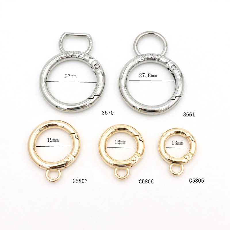 Custom Spring Ring Buckle Zinc Alloy Metal Open O Ring, OEM ODM Embossed Logo Spring O‑Ring, Custom Engraved Metal Snap Ring for Handbag Hardware Accessories
