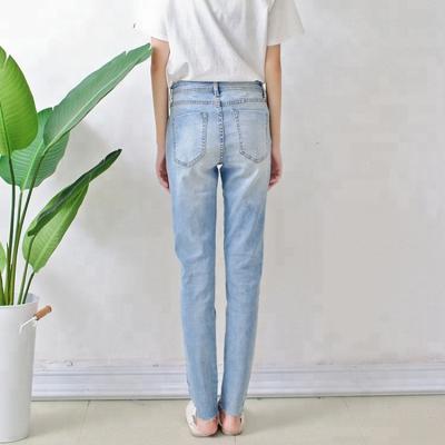 Light Blue Casual Women Denim Skinny Jeans Pencil Pants Custom Size