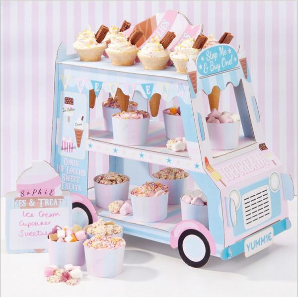 Three Tiers Festival Party Decorations Blue Car Cake Holder For Birthday Party