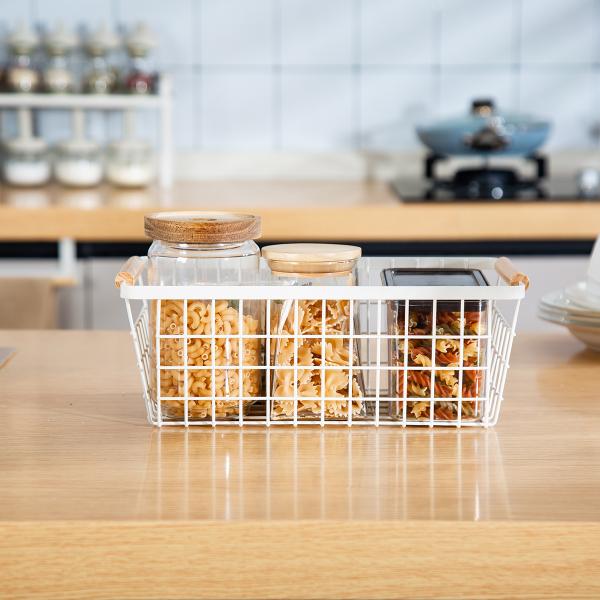 Metal Living Room Organizer White Table Wire Mesh Storage Baskets