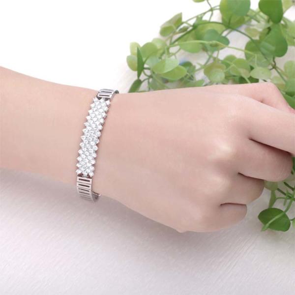 925 Silver Silver Link Bracelet   Clear Cubic Zircon Tennis Bracelet (YAQS005)