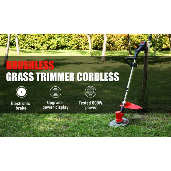 21V Lithium Brush Cutter Battery Powered — Cordless Grass Cutting Machines Grass Trimmer with Brushless Motor for Weed & Brush Clearing