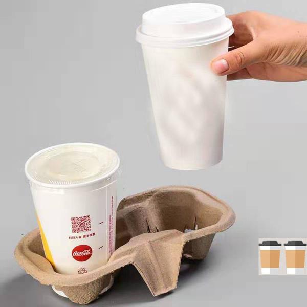 4 Cup Disposable Coffee Tray Biodegradable and Compostable Cup Holder Durable Drink Carrier for Hot or Cold Drinks