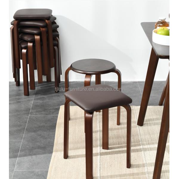 OEM Service Accepted Fashion Simple Stool Modern Household Small Round Solid Wood Stackable Chairs Wood Stool Curved Wood Stool