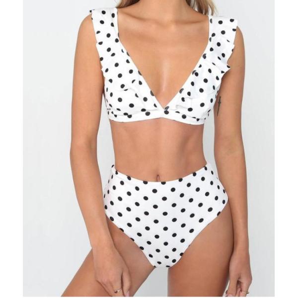 2018 Sexy High Waist Bikini Women Swimwear Push Up Swimsuit Ruffle with spot flounced on shoulder