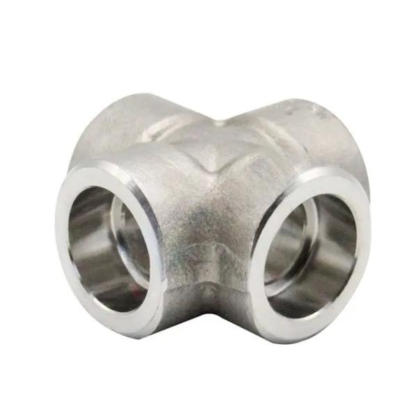 ASME B16.11 Stainless Steel 4-Way Socket Weld Cross Pipe Fitting 3/4 Branch Connection