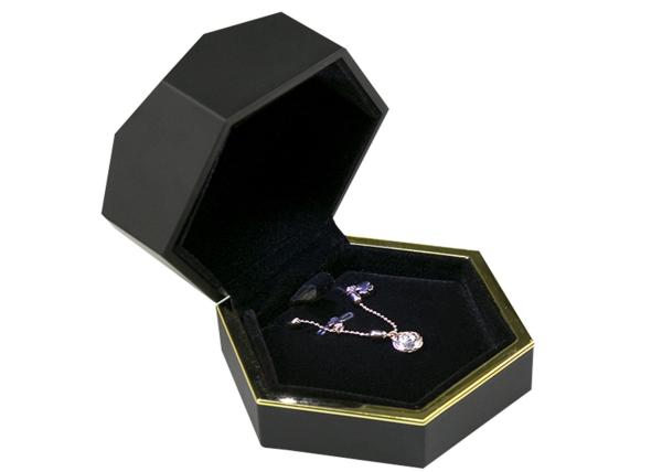 Luxury Small Black Jewelry Box With Necklace Hooks Pendant Special Shaped LED Light Inside