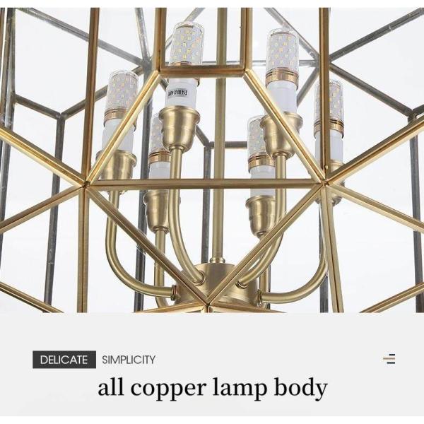 All Copper Simple Glass Entry Pendant Light New Chinese Creative For Staircase Corridor Restaurant Villa