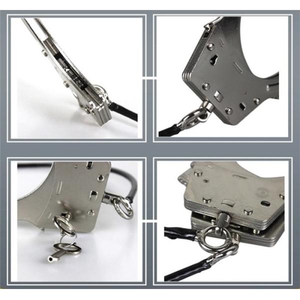 Wire Rope Plate Police Grade Handcuffs Carbon Steel Double Lock 36.5*26*21cm