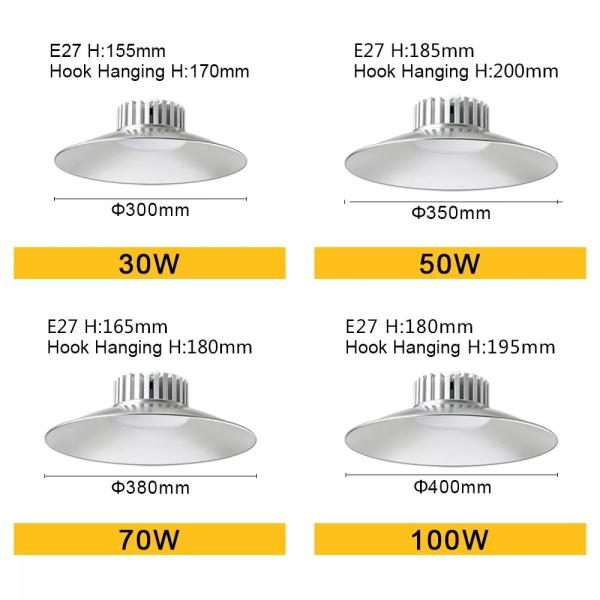 E27 Led High Bay Lights 4000k E40 30w 50w 70w Low Bay Industrial Hanging Lights