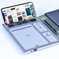 Notebook empresarial multifuncional de couro sintético A5 personalizado com carregamento sem fio