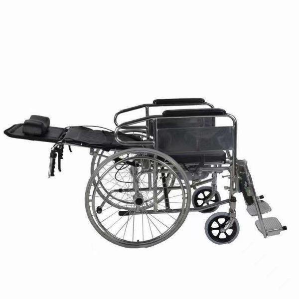 Aluminum Manual Recline Wheelchair Full Function for Black Outdoor Homecare Hospital