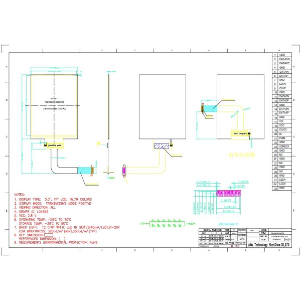 5.0inch lcd display oem 720p 768*1024 lcd module with mipi dsi interface LG4593 driver ic display tft panel