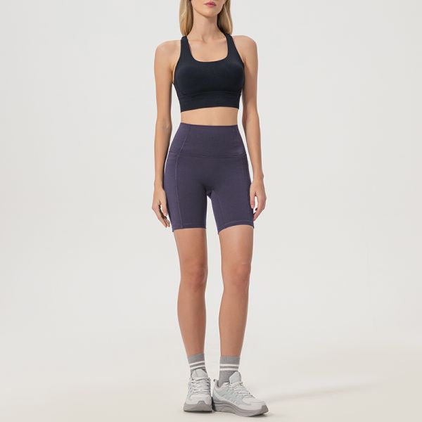 High Waisted Yoga Shorts Nylon Spandex Blend Tummy Control 5