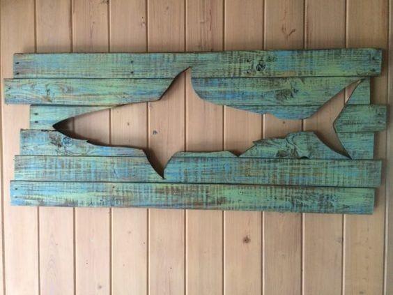Shark Shape Hanging Wooden Wall Plaques 30 X 60 Cm Size Long Life Span