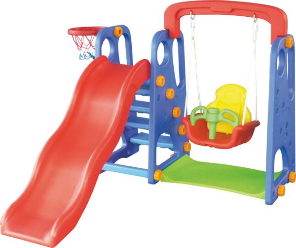CE standard kindergarten kids toys indoor plastic slide with swing set