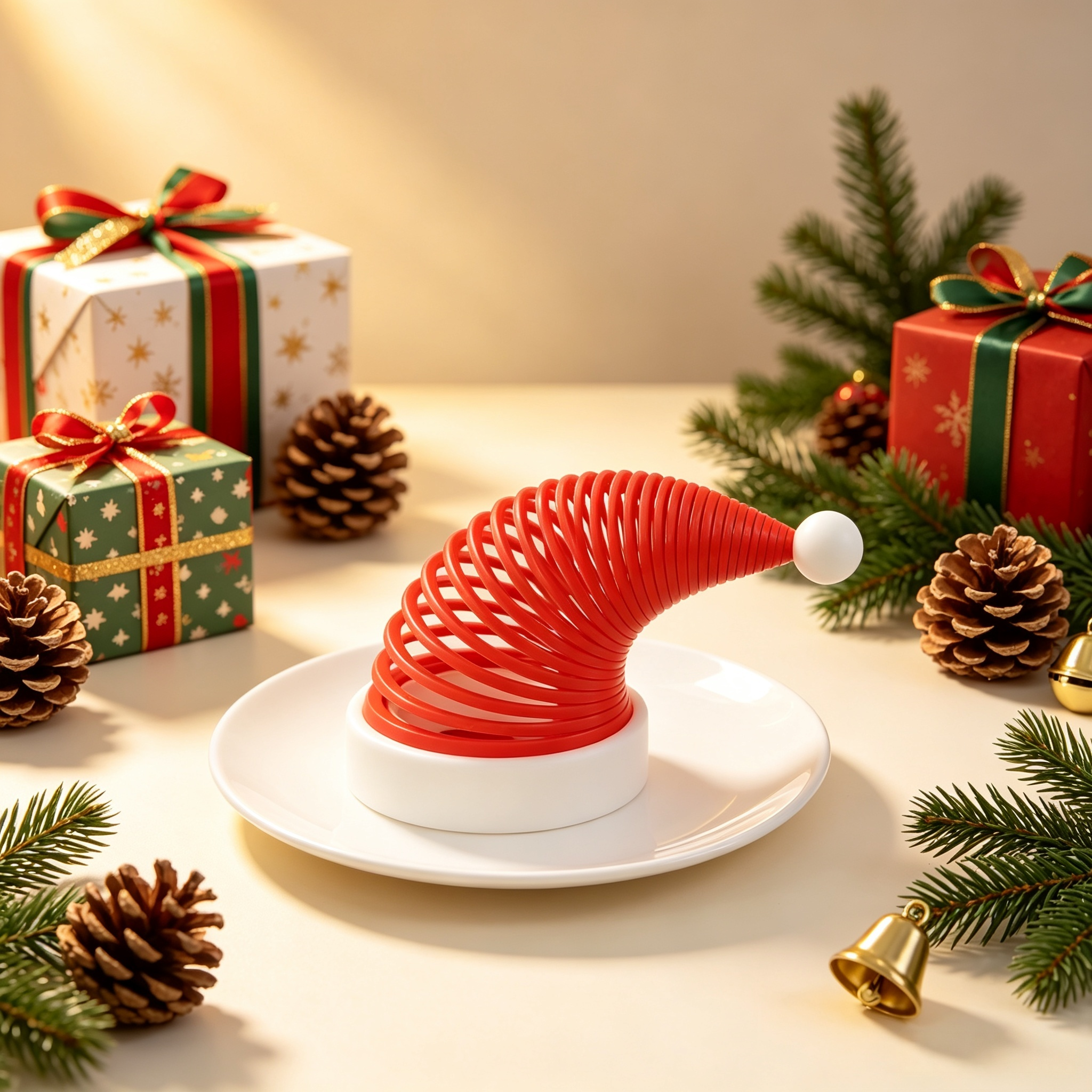 Bendable Spiral Christmas Hat Sculpture, PLA Made 3D Printed Home Decor for Holiday Party Decor