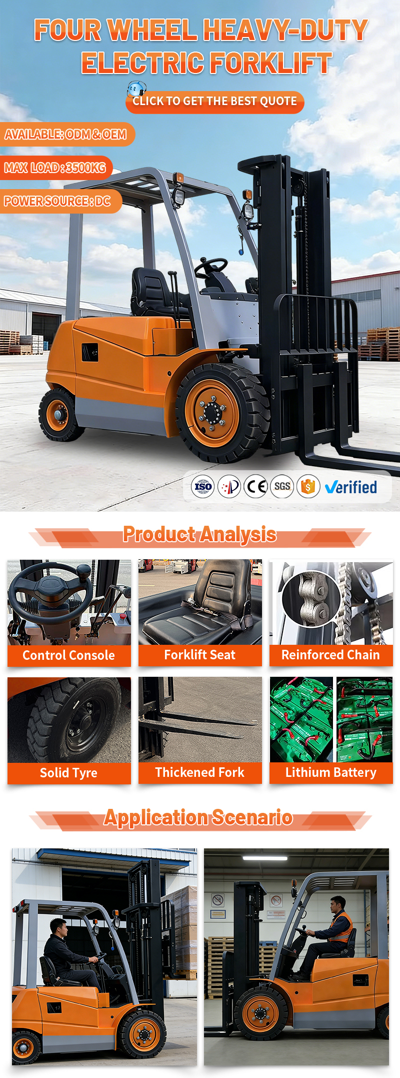 3.5 Ton Premium Heavy Counterbalance Forklift Lifting Equipment 3m