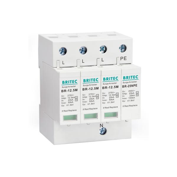 Arrester молнии защиты от перенапряжения 275v BRITEC BR-12.5M 3P+1  Класс I+II Spd