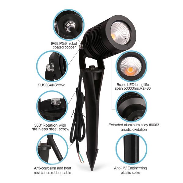 Aluminum LED Garden Spot Light COB LED 6W Waterproof IP65 Anti-UV With CE RoHS Approval
