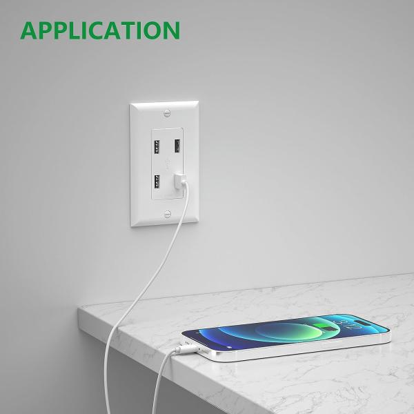 Wall Mounted 4Port USB Wall Outlet 125V AC 60Hz Charging Socket Receptacle Module