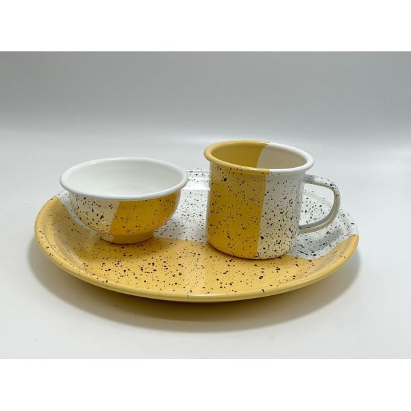 Half Color Speckled Enamel Tableware Set EU FDA Certified 0.5mm Thickness