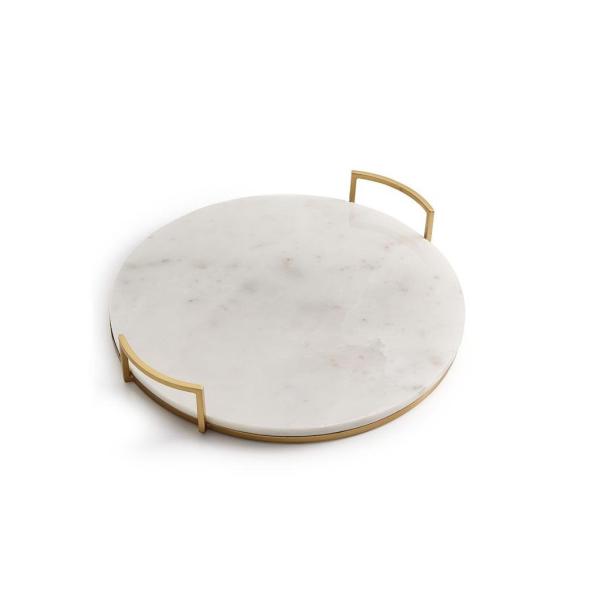 Metal Handles 12 Inches Marble Stone Tray For Home And Restaurant