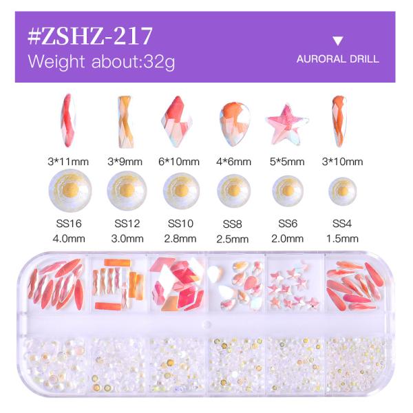 Nail SPA or Training 12 Grid AB Nail Stone Kit with Multi Shape Crystal Rhinestones