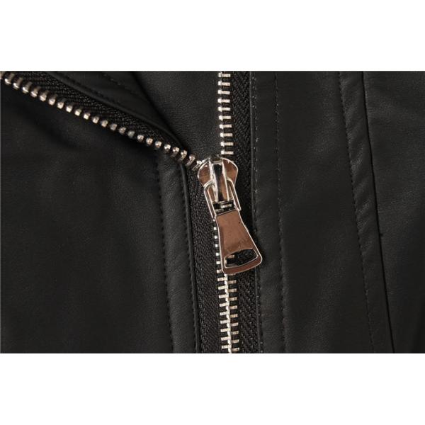 Metal Zipper 100% Polyurethane PU Biker Jacket Womens Two Pockets