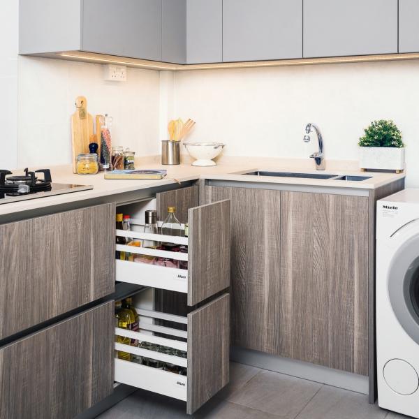 Small Matt Gray Kitchen Cabinets Wood Grain Melamine Kitchen Storage Set