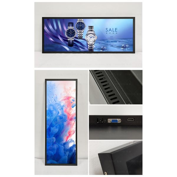 MJK 19 21 24 28 37 Inch Stretched Bar LCD Display Indoor High Brightness Wall Mountable Advertising for Elevator Shopping Mall