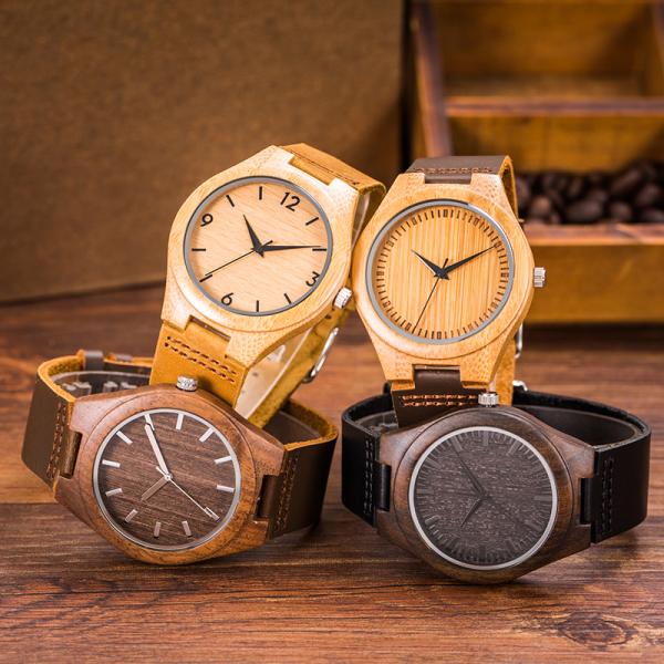 Personalised Natural Wood Watches , Waterproof Wood Watch Leather Strap